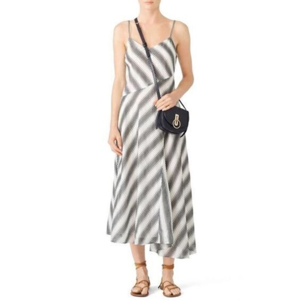 THEORY Striped Midi Gray Dress High Low